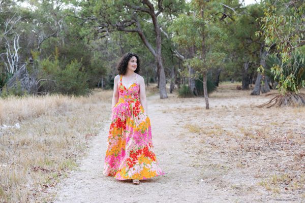 Megan Nielsen Nora dress in "Beautiful Bougs" fabric by Ellie Whittaker