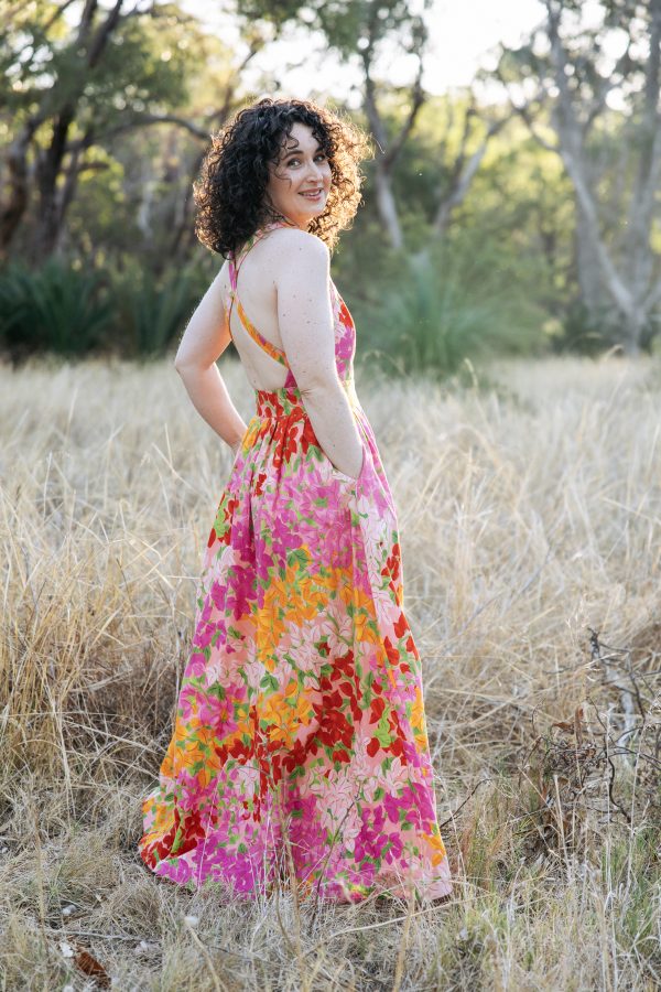 Megan Nielsen Nora dress in "Beautiful Bougs" fabric by Ellie Whittaker