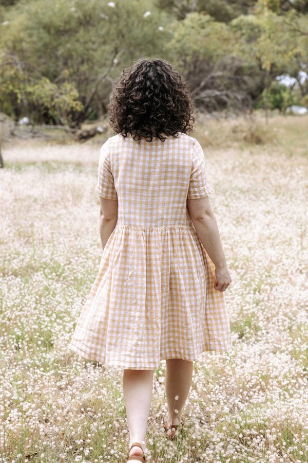 The back of Megan Nielsen's Protea dress in Gingham