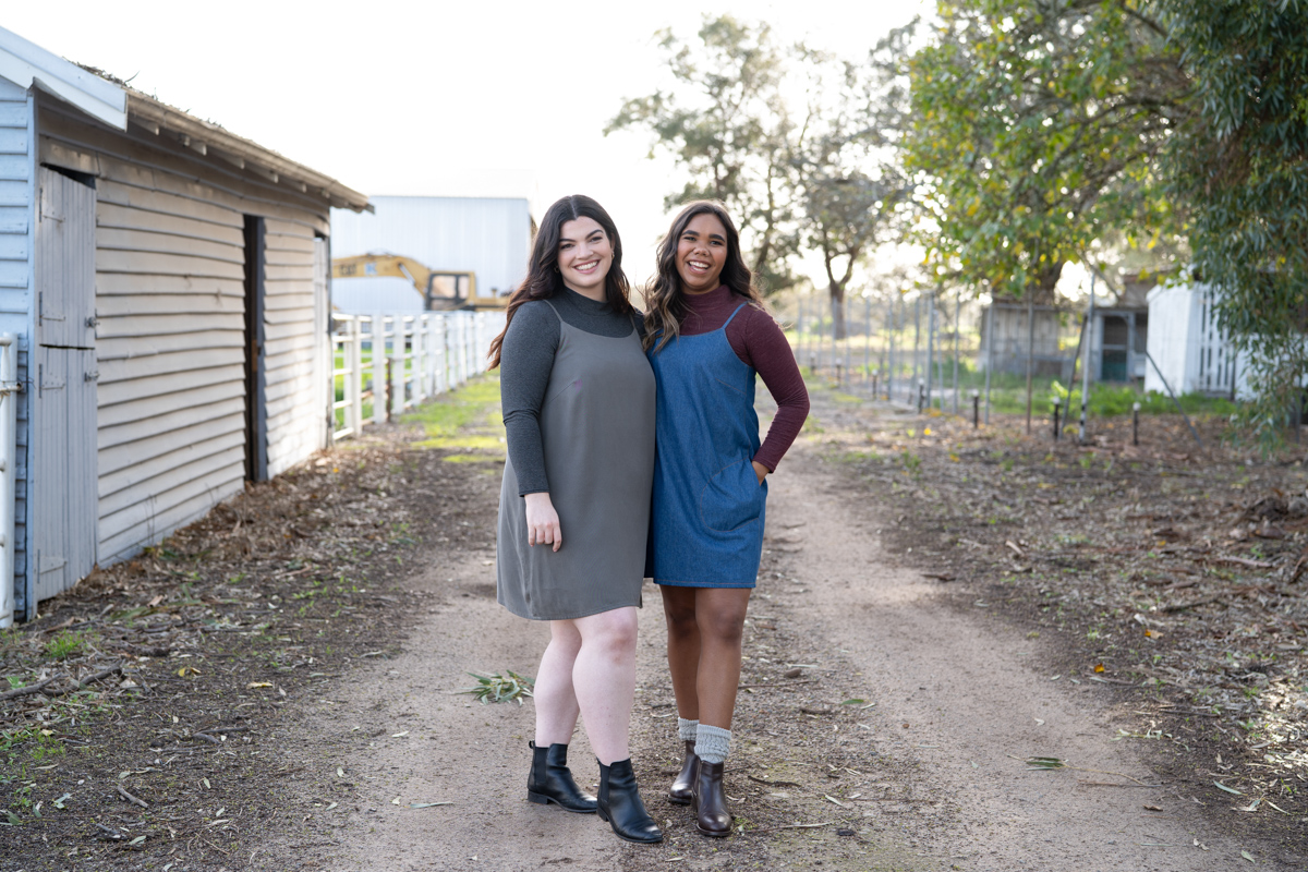 Marri sewing pattern made in denim as a jumper/pinafore dress and worn over the Rowan bodysuit