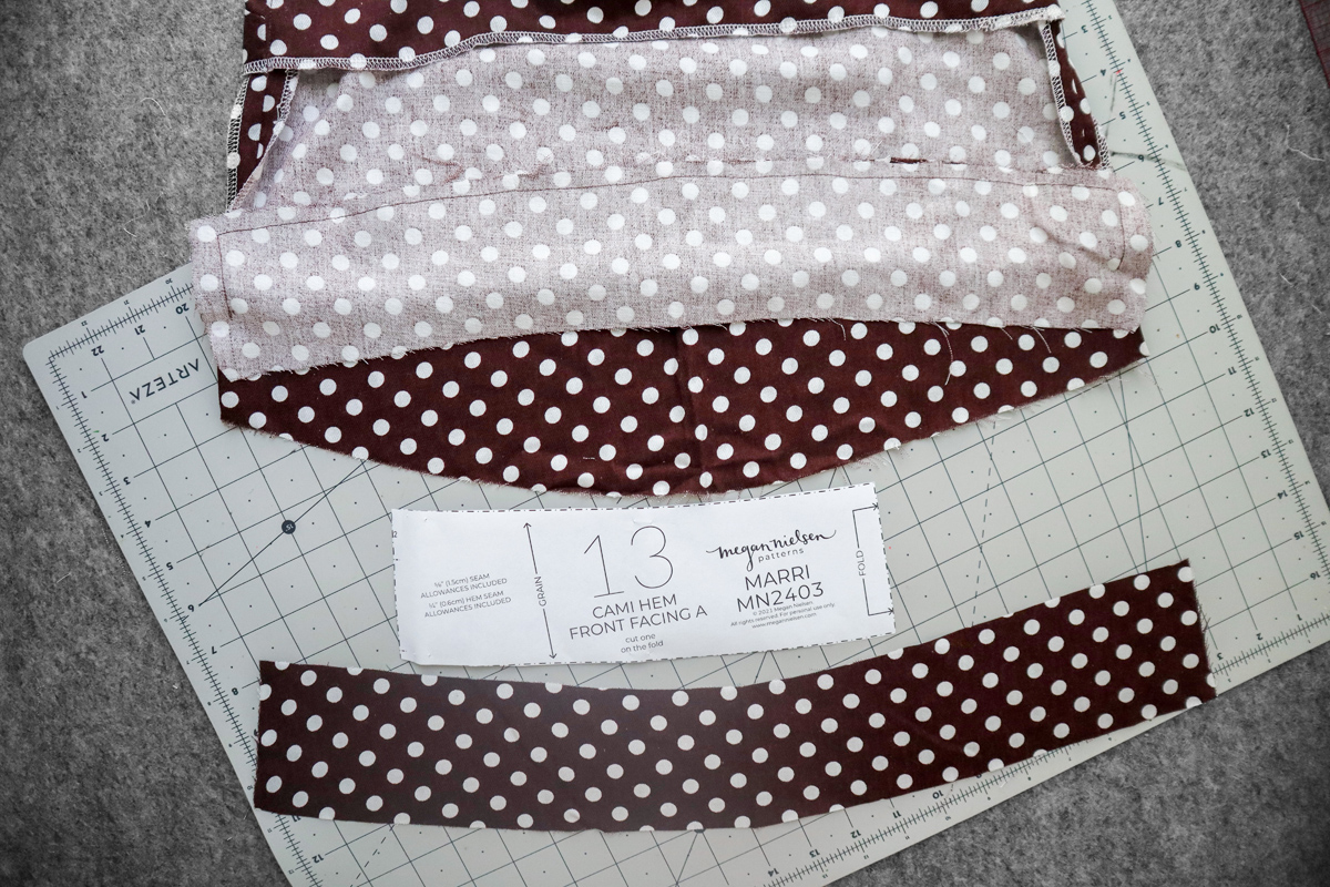 how to sew the cami hem facing on the Marri sewing pattern by Megan Nielsen Patterns