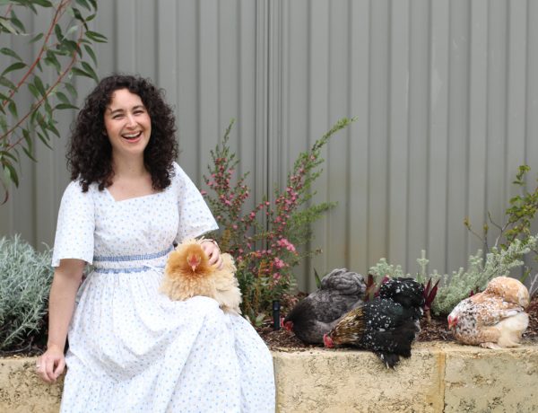 Cottagecore Protea dress made from a bedsheet